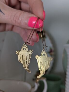 Brass Gold Ghost Dangle Earrings - Cute Halloween Jewelry Culture Craze